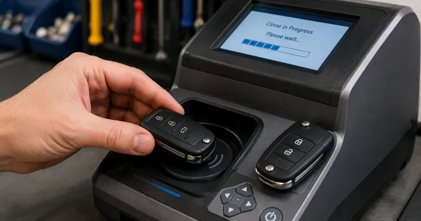 mobile locksmith performing car door key duplication Mill Pond, Richmond Hill on-site