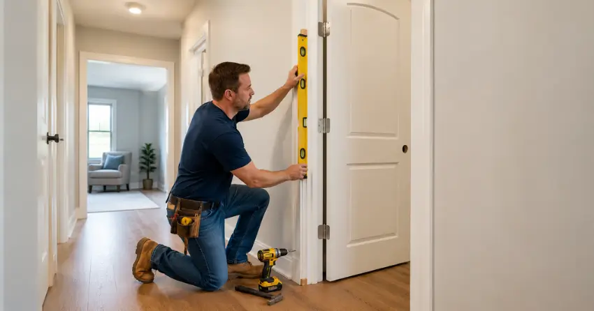 technician installing a pre-hung interior door in a home hallway South Richvale, Richmond Hill