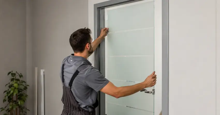 frosted glass interior door panel installation in Richvale, Richmond Hill