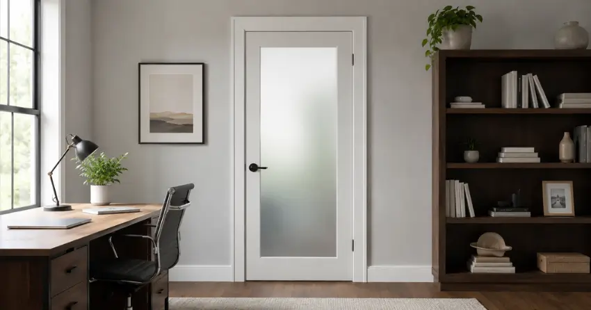 frosted interior door installed in home office in Jefferson, Richmond Hill