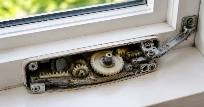 technician replacing casement window crank operator in Yongehurst, Richmond Hill home
